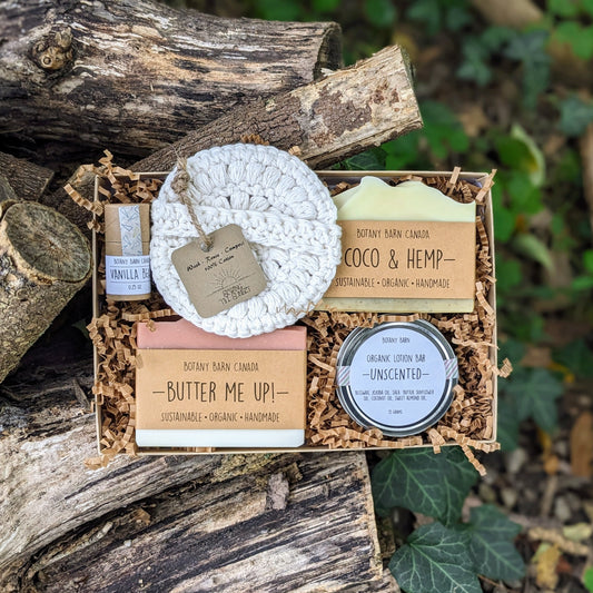 Scent Free Gift Box | Natural Soaps, Organic Lip Balm & Lotion Bar, Handmade Facial Round