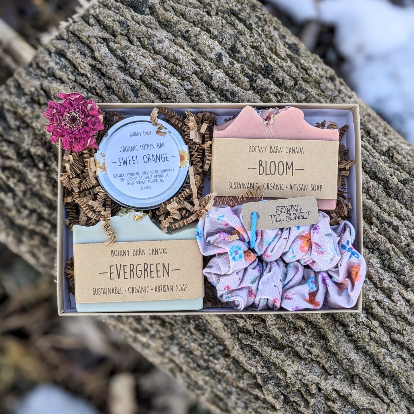 Natural Gift Set | Artisan Soaps, Organic Lotion Bar & Floral Scrunchie