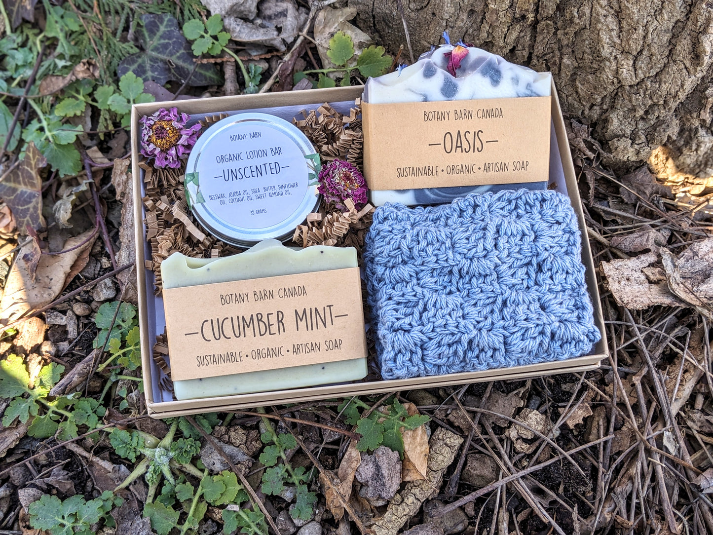 Natural Gift | Canadian Made Organic Soap, Lotion Bar & Blue Washcloth