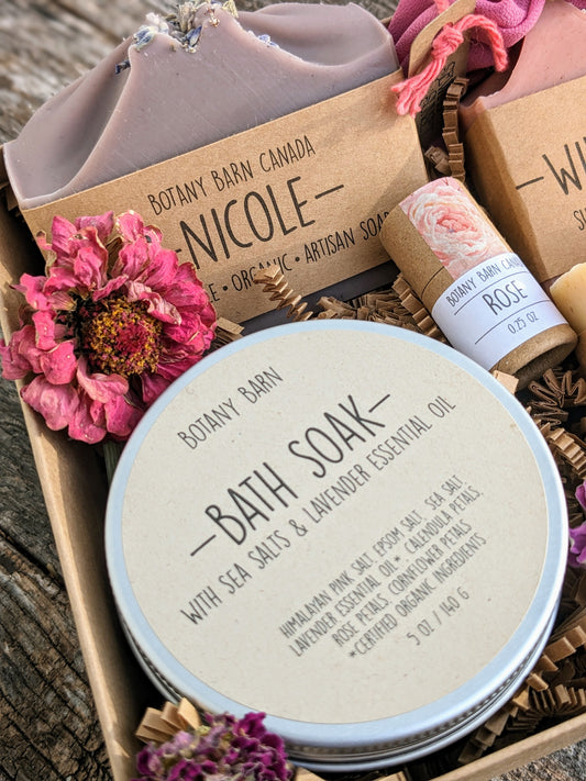 Bridesmaid Proposal Box | Custom Soap Labels, Handmade Lip Balm, Bath Soak & Scrunchie