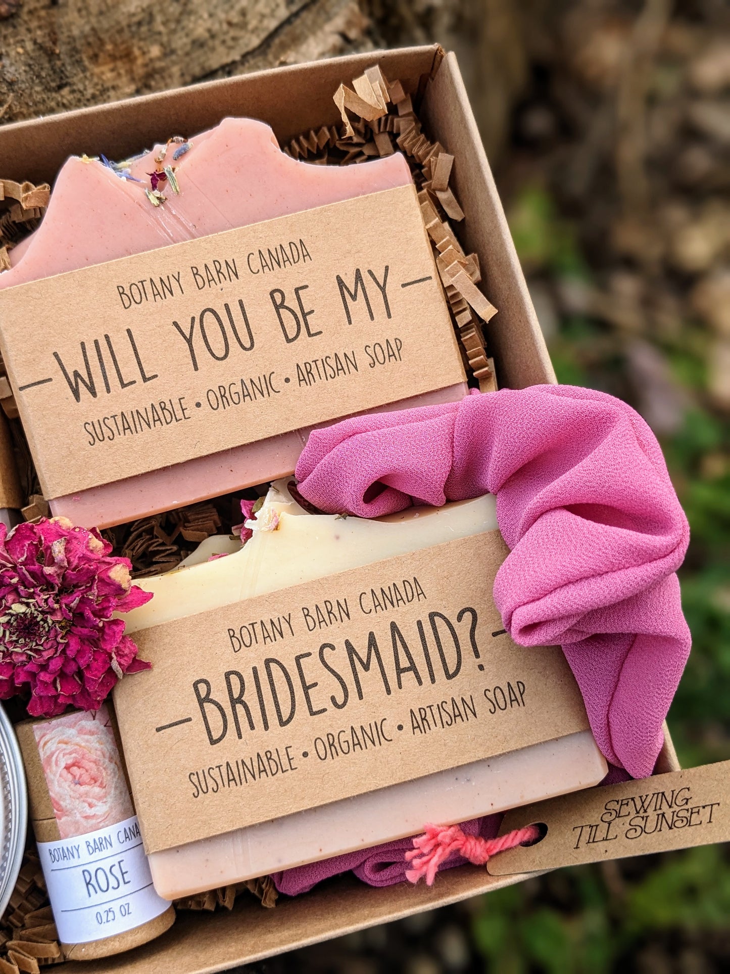 Bridesmaid Proposal Box | Custom Soap Labels, Handmade Lip Balm, Bath Soak & Scrunchie