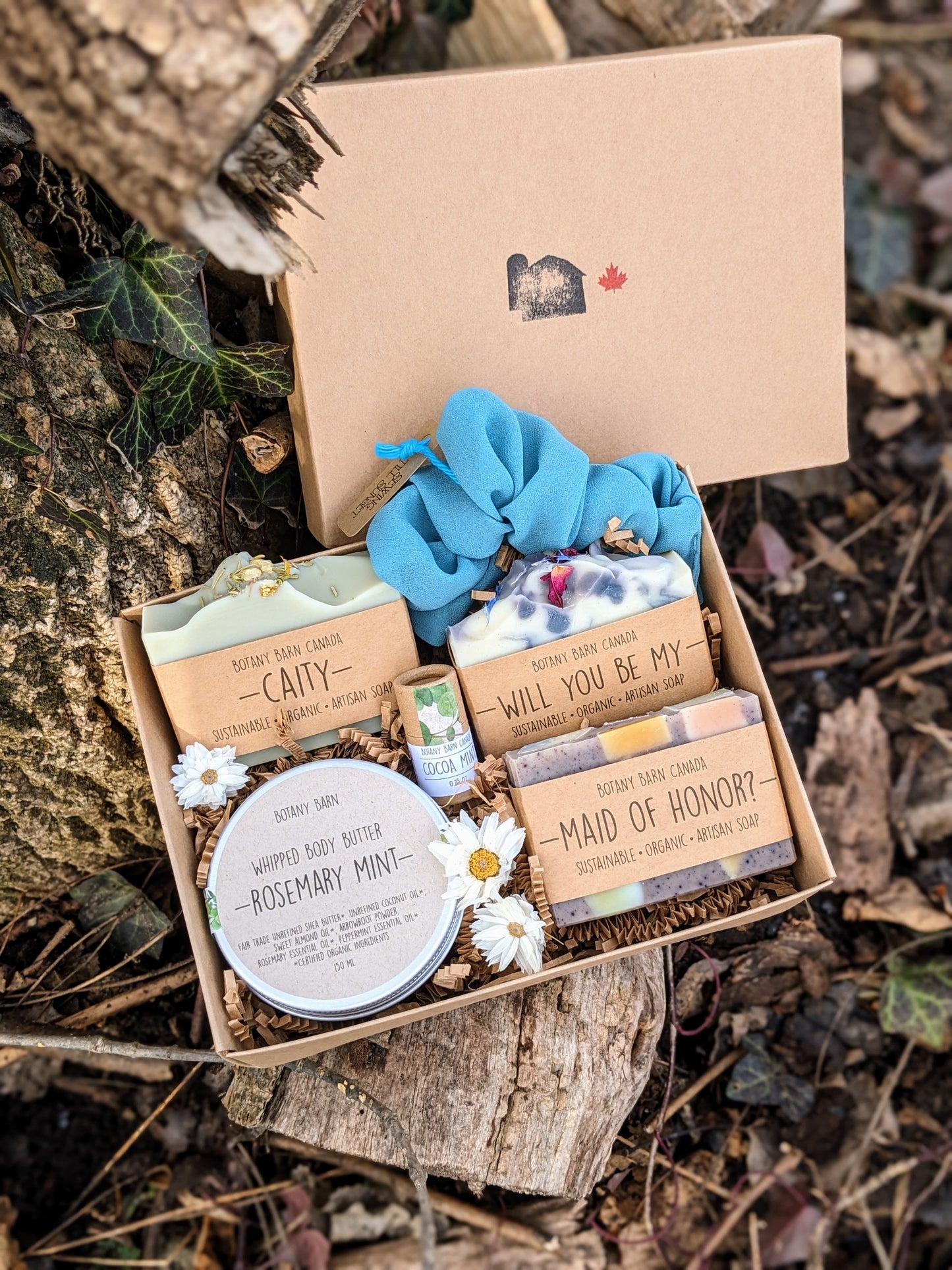 Maid of Honor Proposal Box | Custom Soap Labels, Handmade Lip Balm, Body Butter & Scrunchie