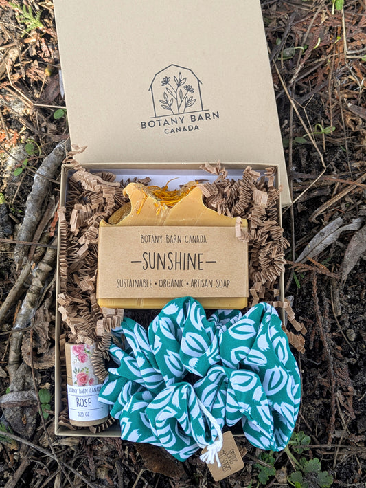 Eco Friendly Gift | Organic Soap, Biodegradable Lip Balm & Handmade Scrunchie