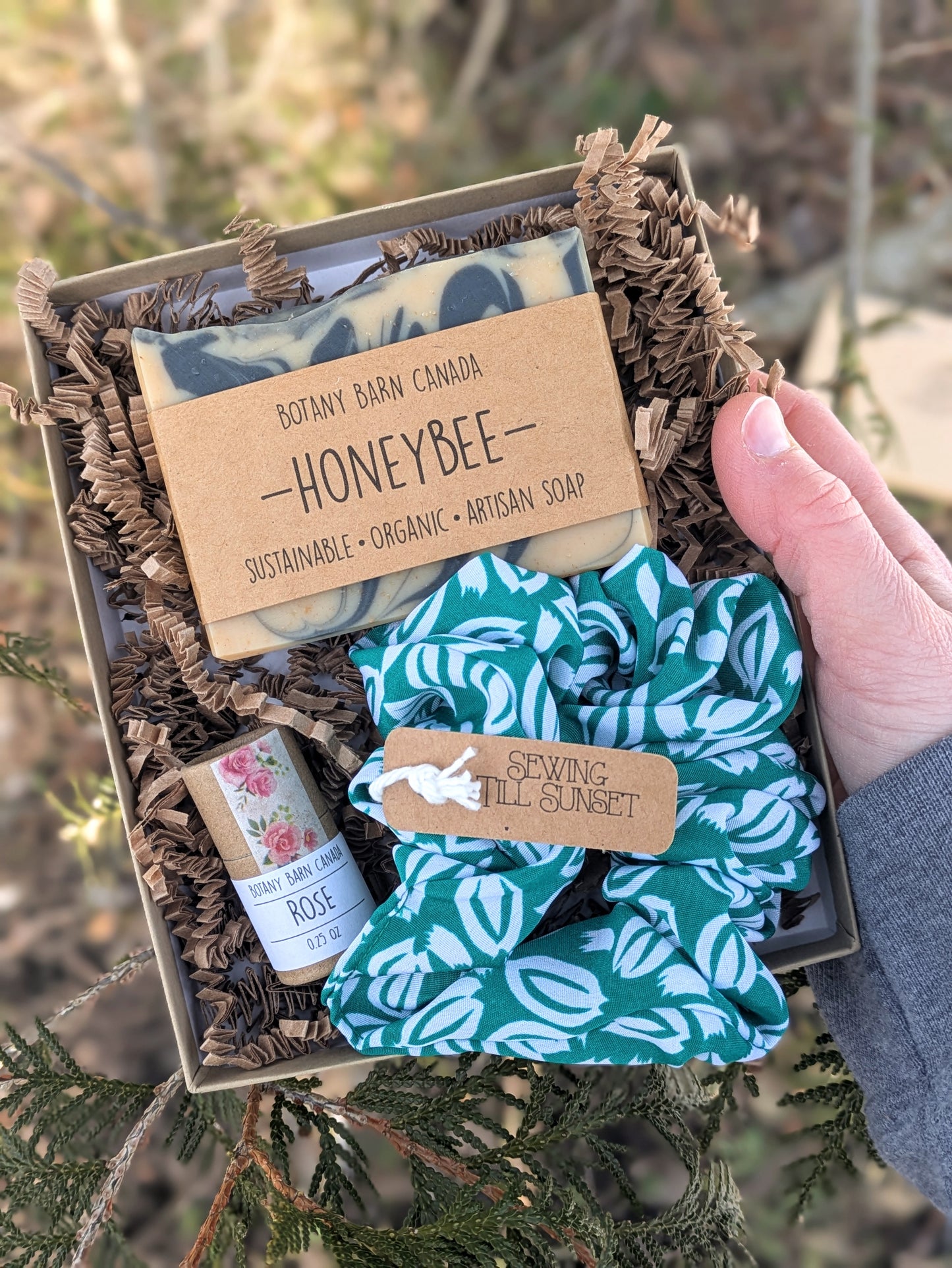 Eco Friendly Gift | Organic Soap, Biodegradable Lip Balm & Handmade Scrunchie