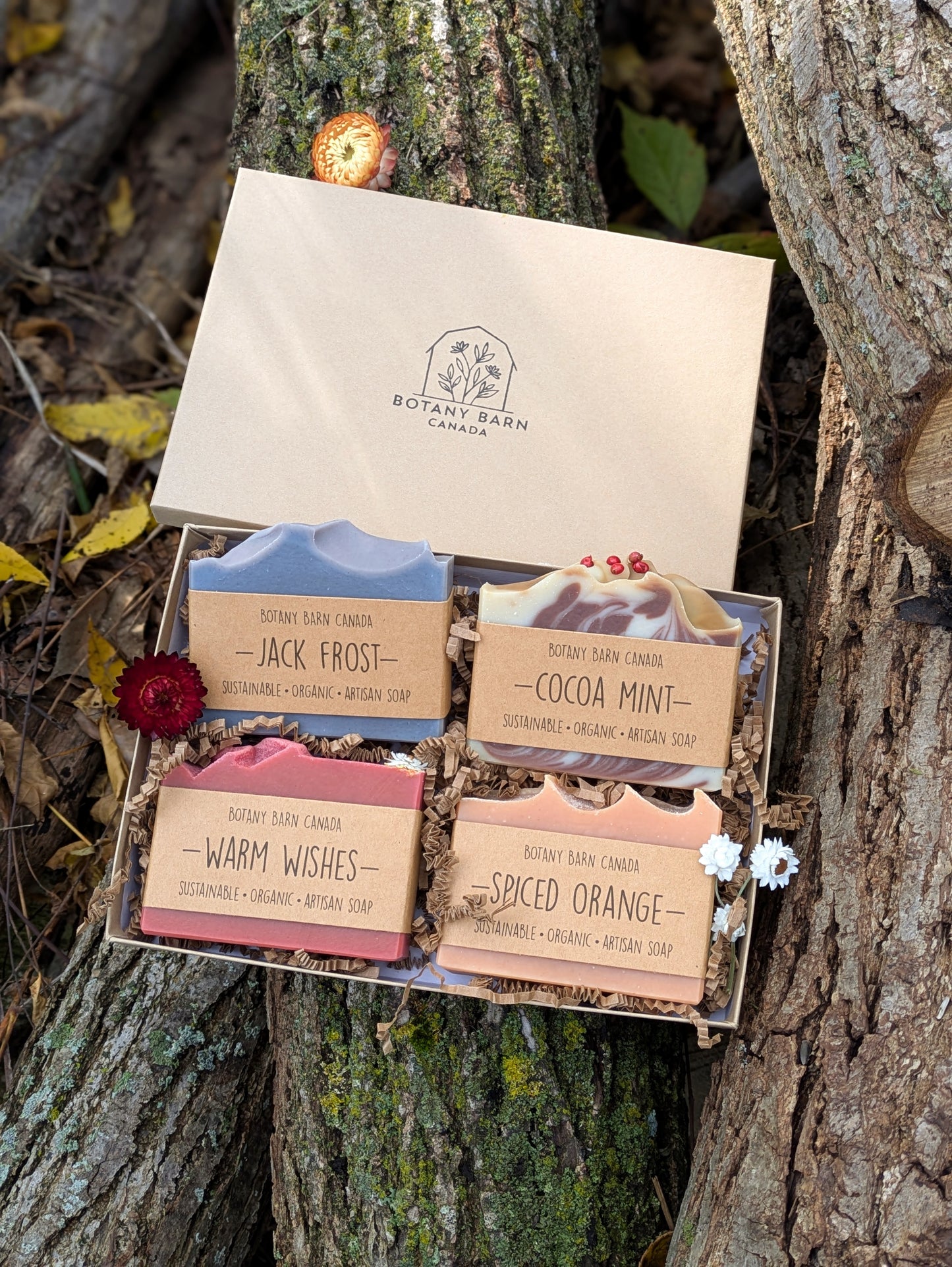 Colección de jabones navideños: cuatro jabones de aceites esenciales orgánicos. Regalo de Navidad ecológico