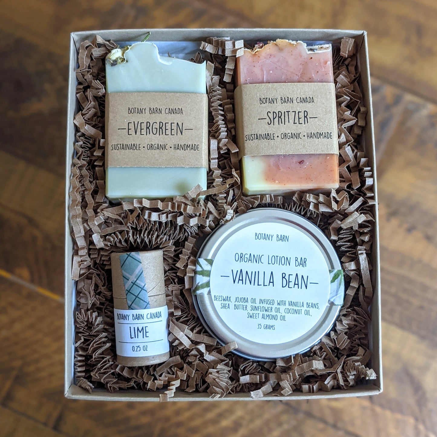 Bath & Body Gift | Mini Box with 2 Soaps, Eco Friendly Lip Balm and Organic Lotion Bar