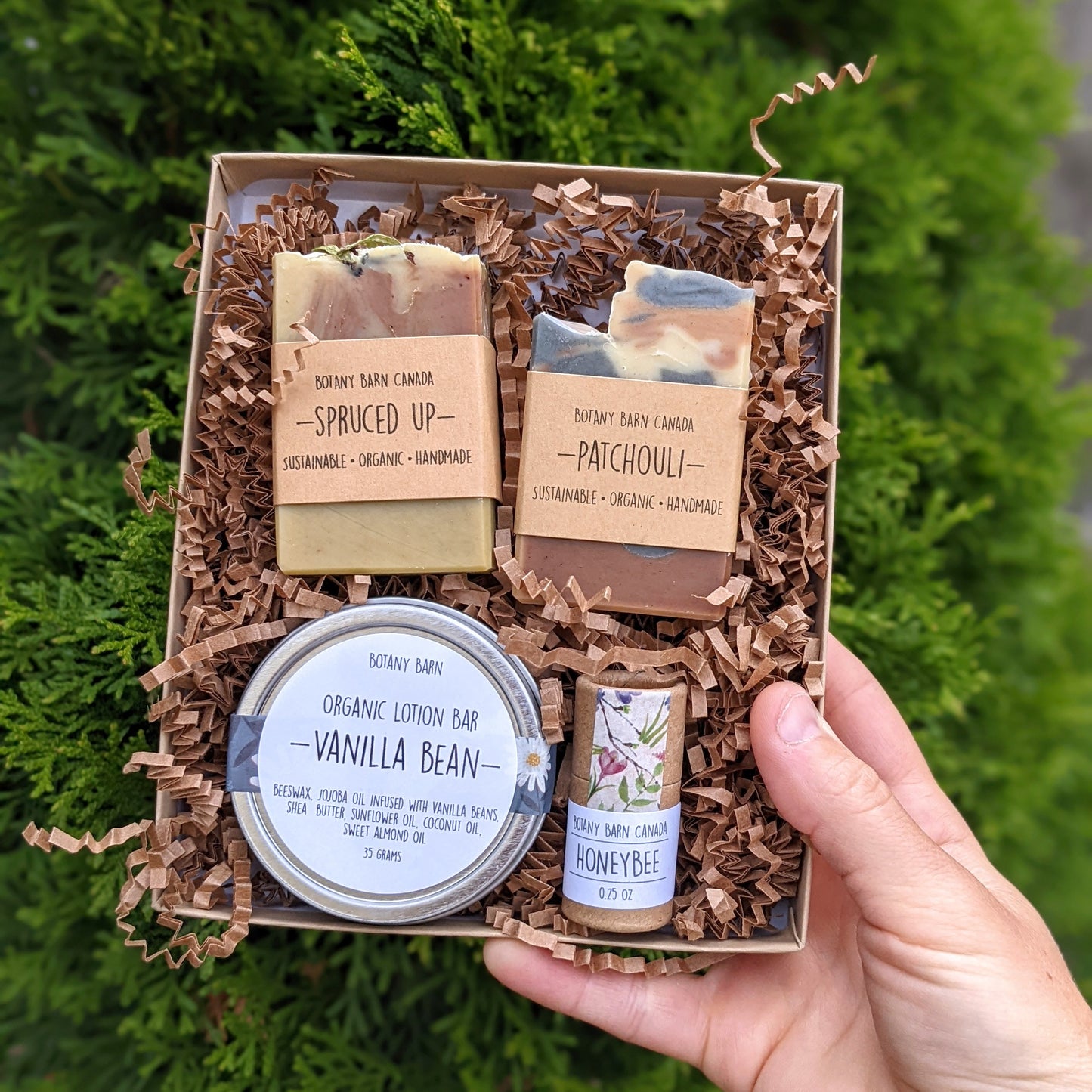 Canadian Made Gift | Mini Box with 2 Soaps, Eco Friendly Lip Balm and Organic Lotion Bar