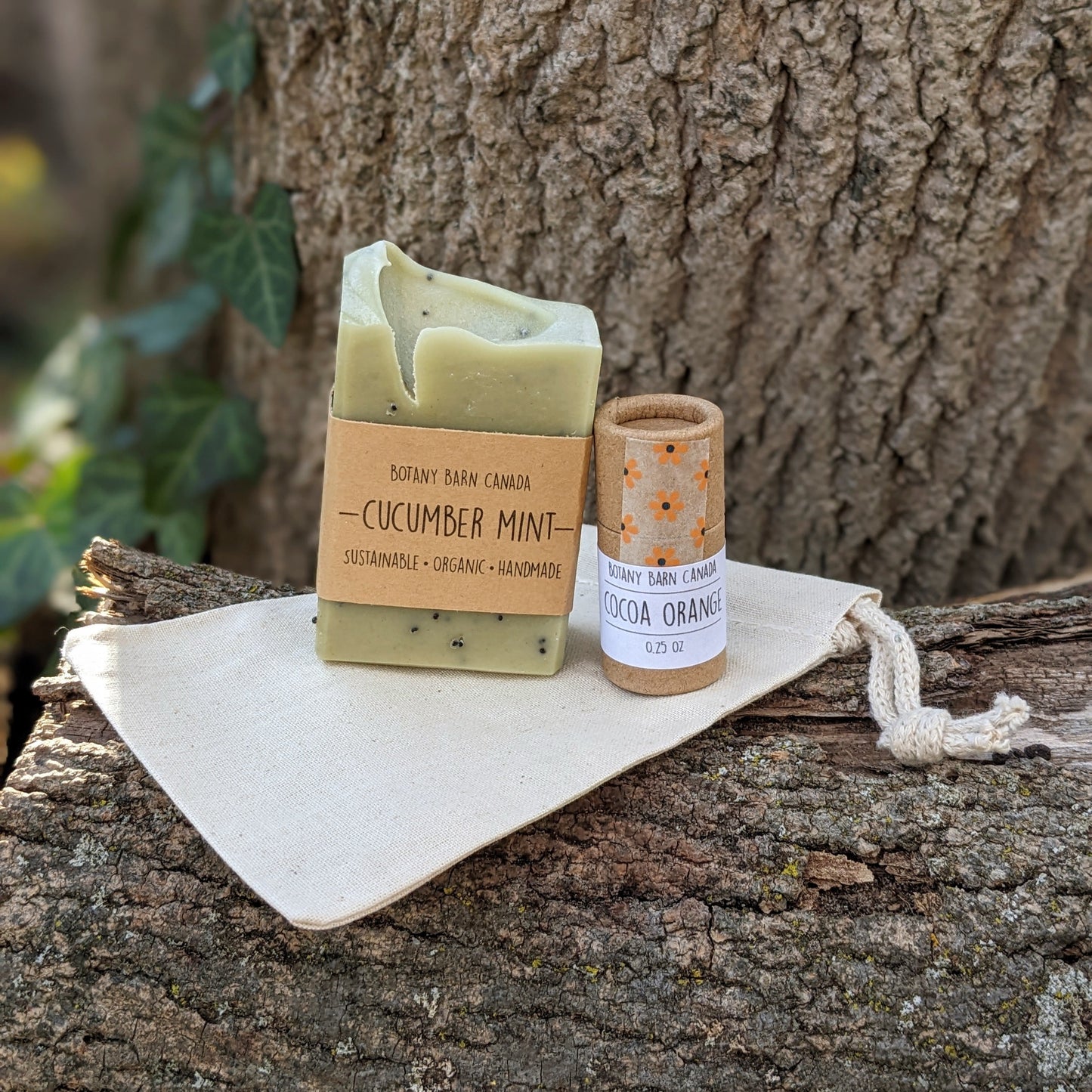 Natural Gift Set | One Mini Soap & One Lip Balm in Cotton Bag