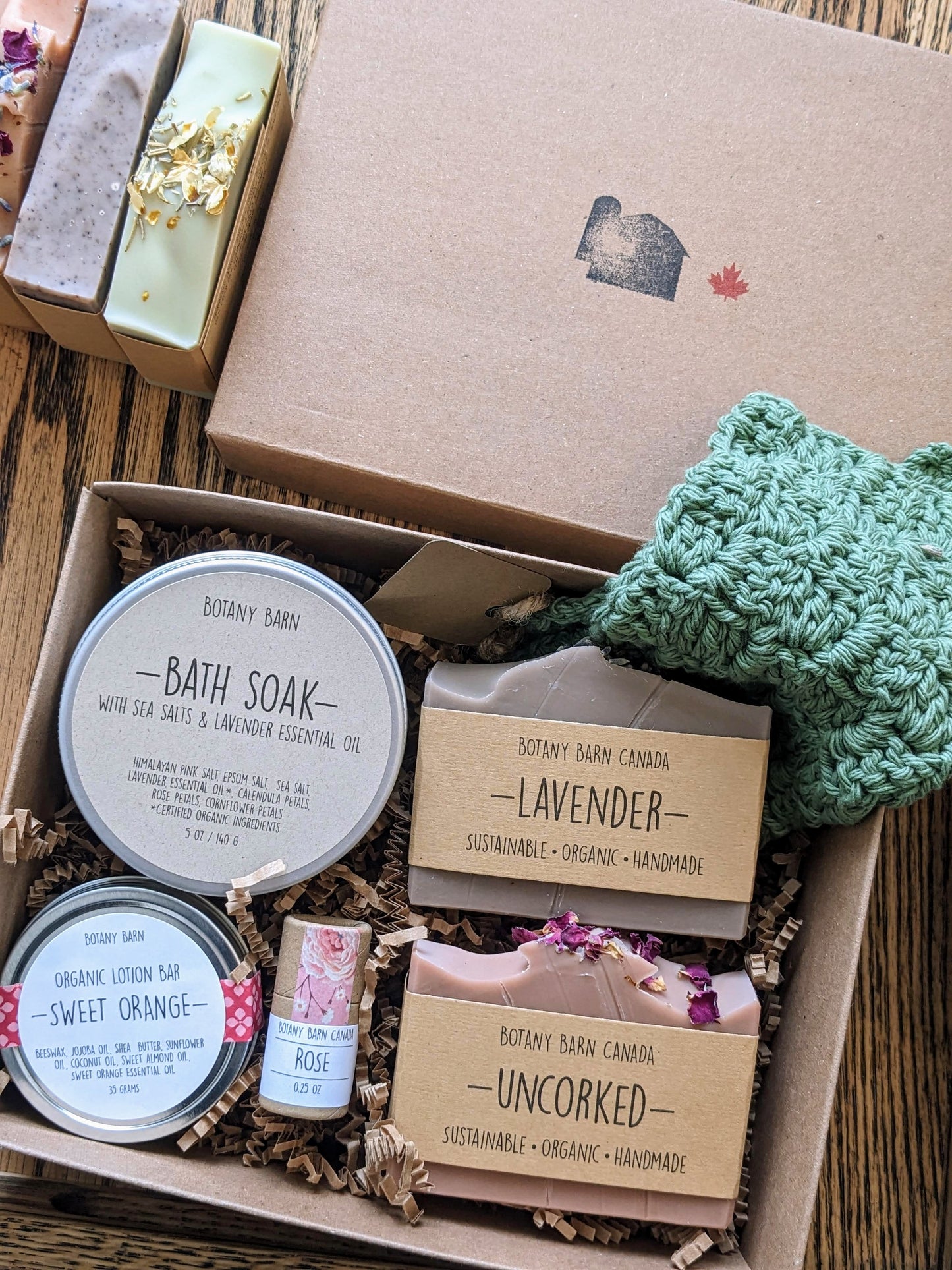 Spa Gift Box | Canadian Made Soap, Lotion Bar, Lip Balm, Washcloth & Bath Salts