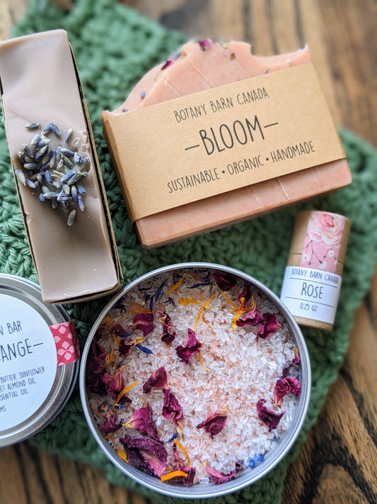 Spa Gift Box | Canadian Made Soap, Lotion Bar, Lip Balm, Washcloth & Bath Salts