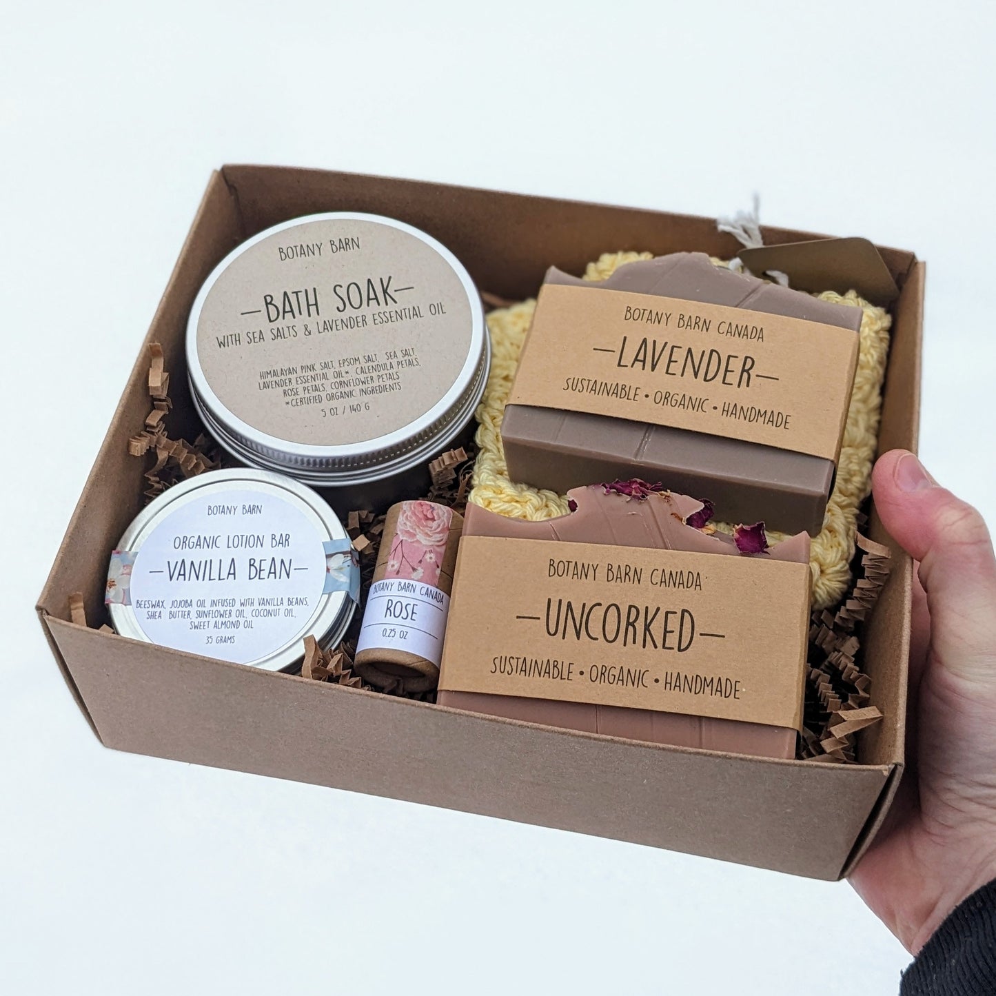 Spa Gift Box | Canadian Made Soap, Lotion Bar, Lip Balm, Washcloth & Bath Salts