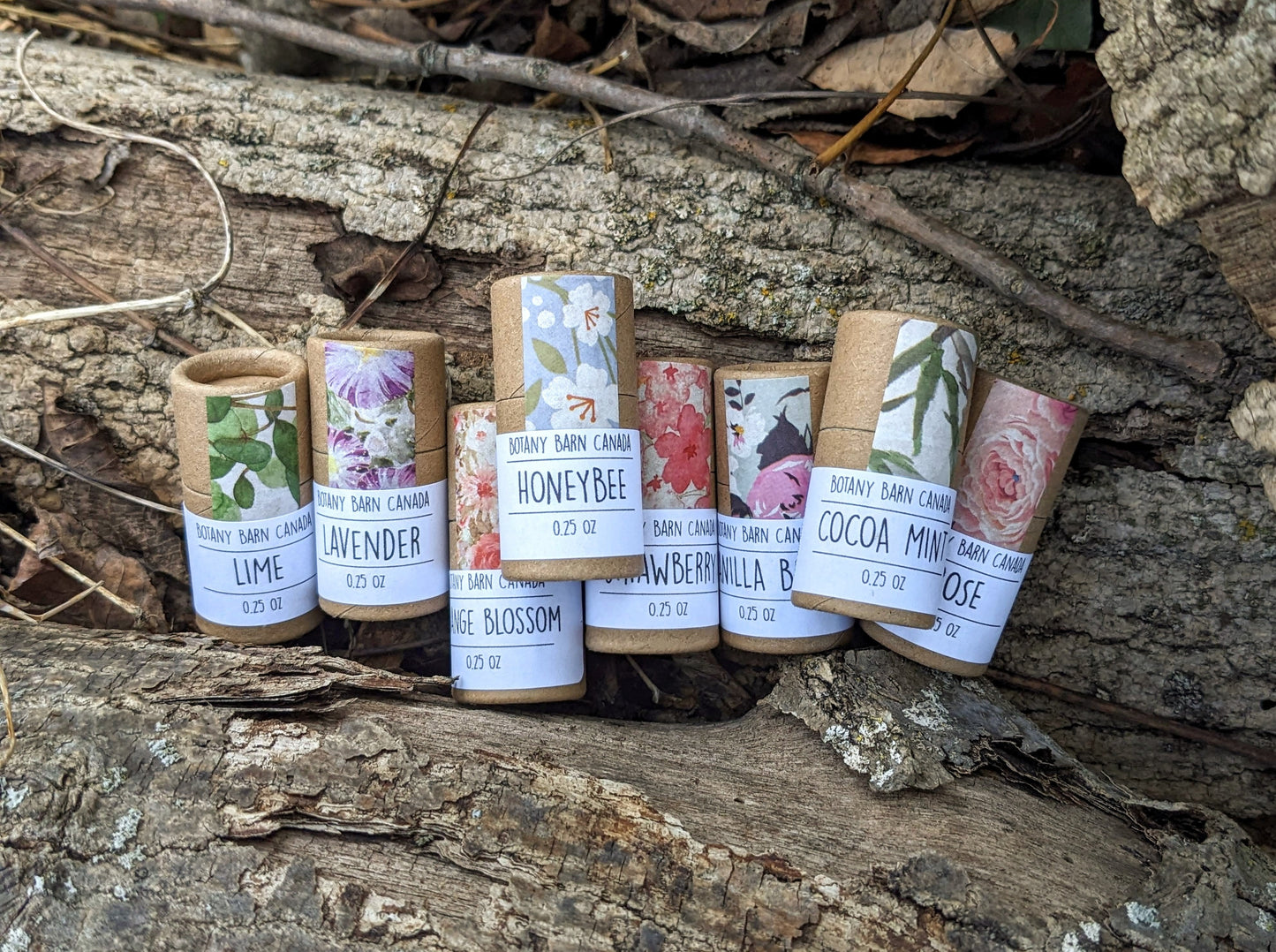 Natural Lip Balm | Set of 8 Plastic Free Organic Lip Balms in an Eco Friendly Tube