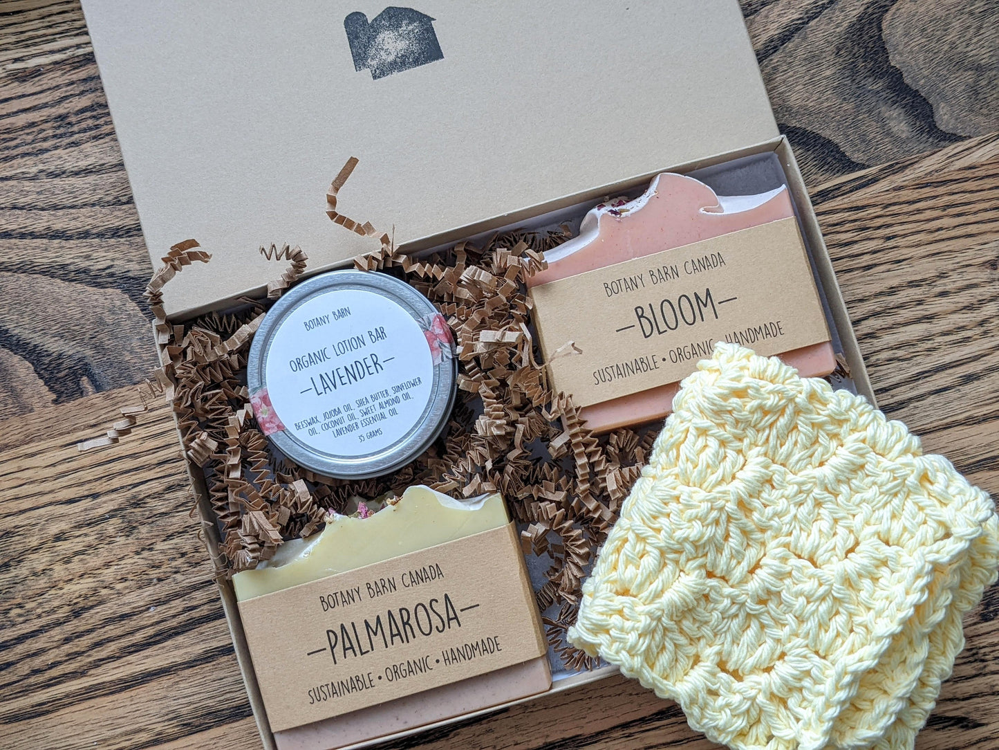 Eco-Friendly Gift Box | Handmade Organic Soap, Lotion Bar & Yellow Washcloth
