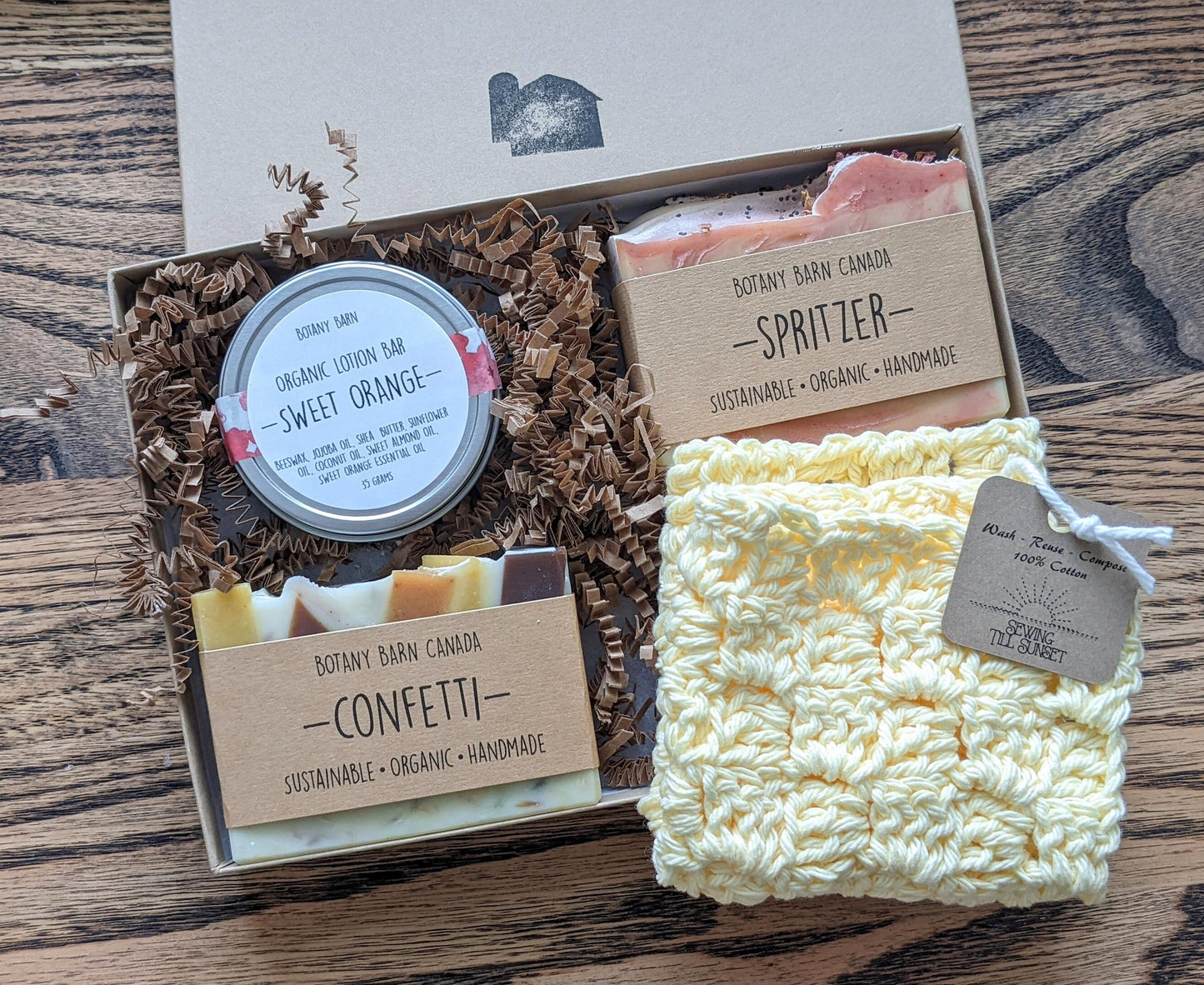 Eco-Friendly Gift Box | Handmade Organic Soap, Lotion Bar & Yellow Washcloth