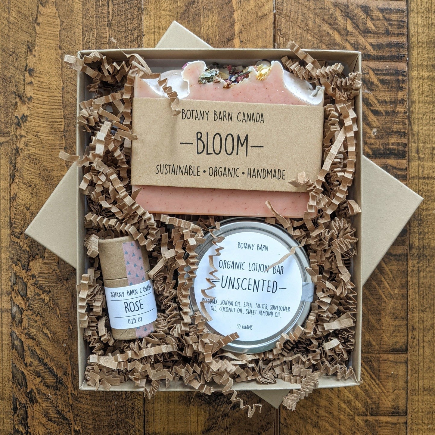 Self Care Gift Set With Organic Soap, Eco Friendly Lip Balm and Organic Lotion Bar