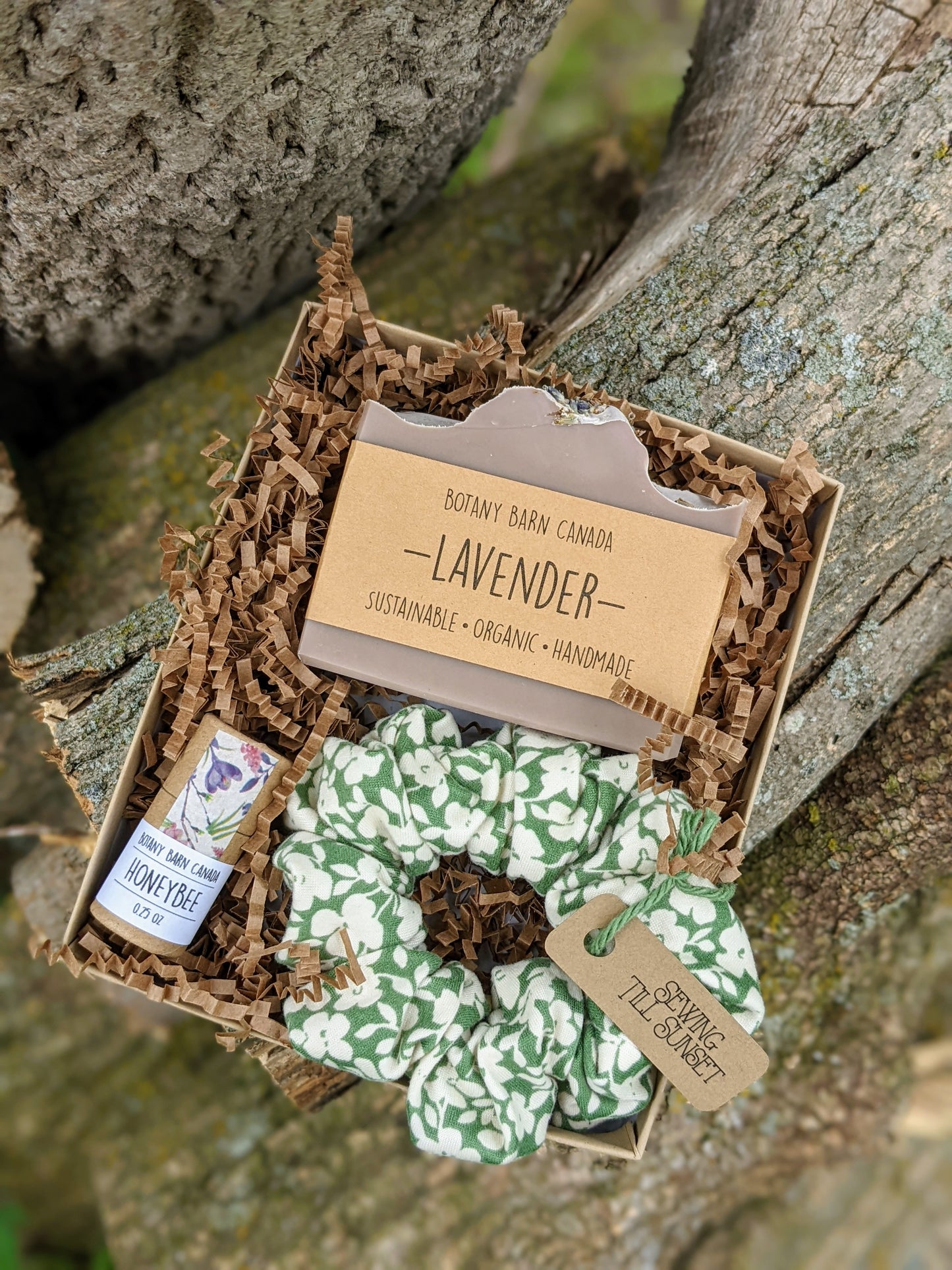 Zero Waste Gift Set With Organic Soap, Biodegradable Lip Balm & Handmade Scrunchie