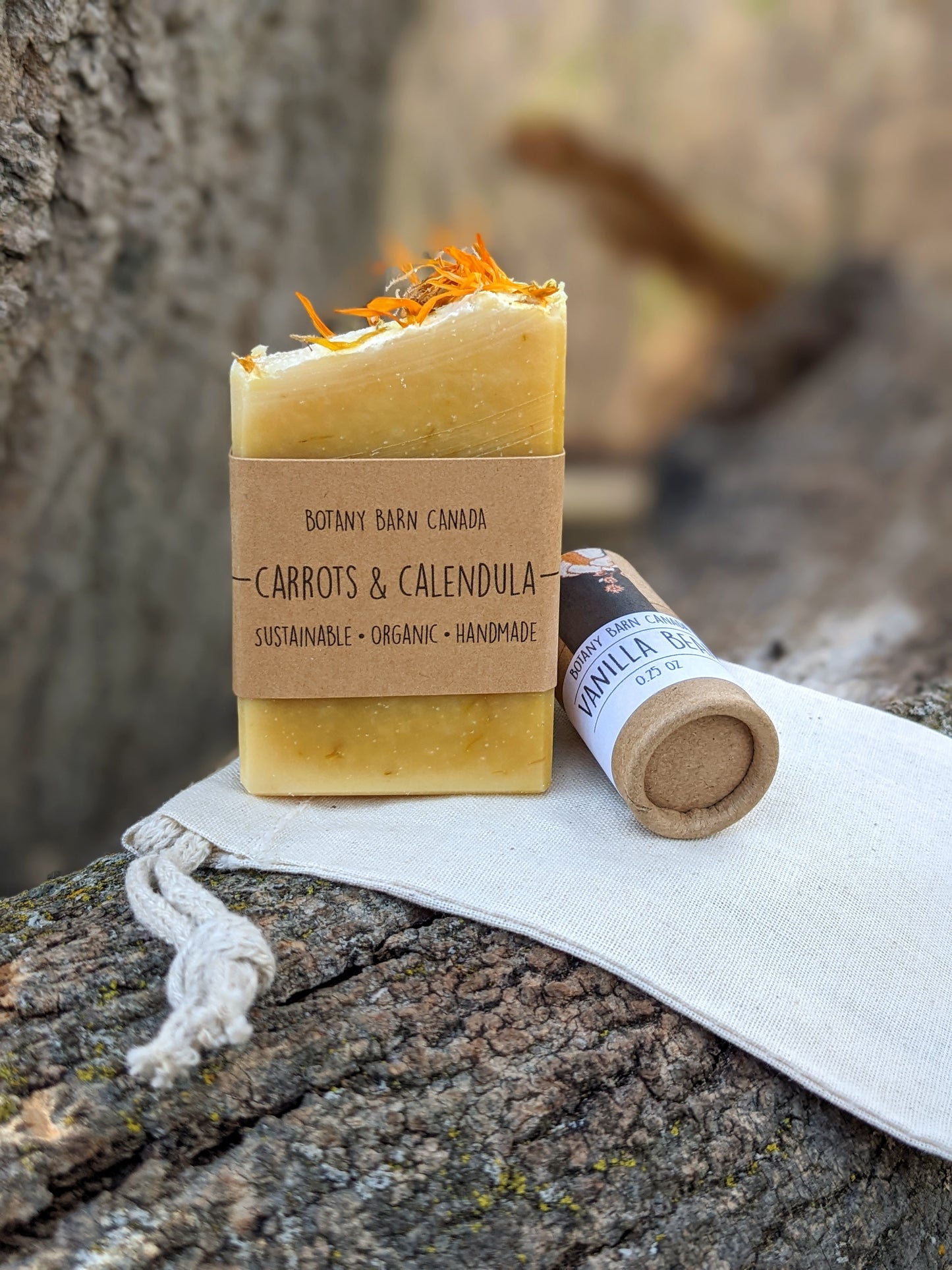 Natural Gift Set | One Mini Soap & One Lip Balm in Cotton Bag