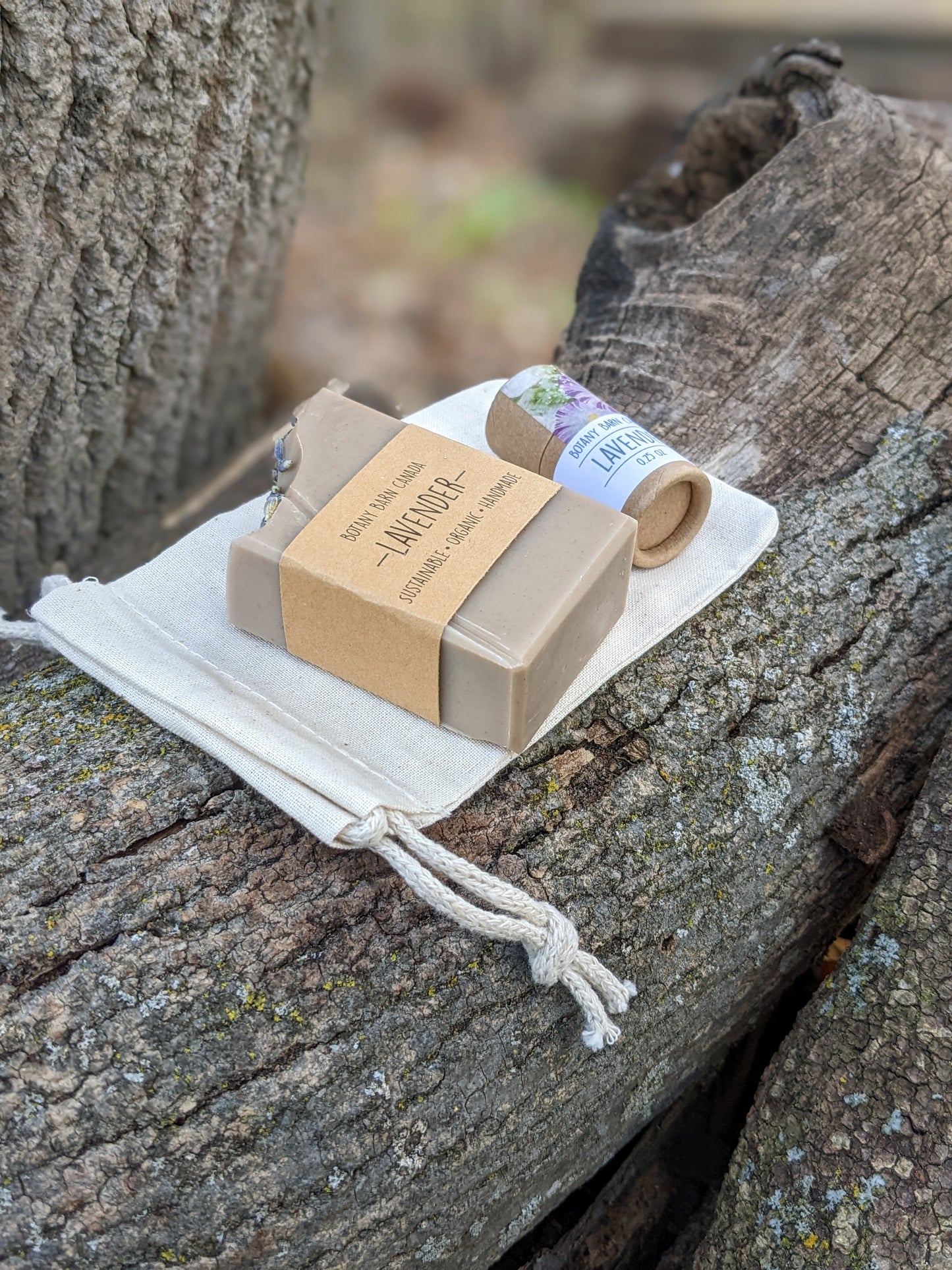 Natural Gift Set | One Mini Soap & One Lip Balm in Cotton Bag