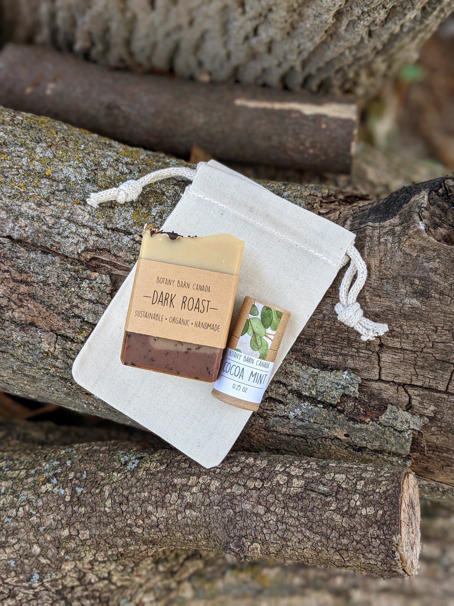 Natural Gift Set | One Mini Soap & One Lip Balm in Cotton Bag