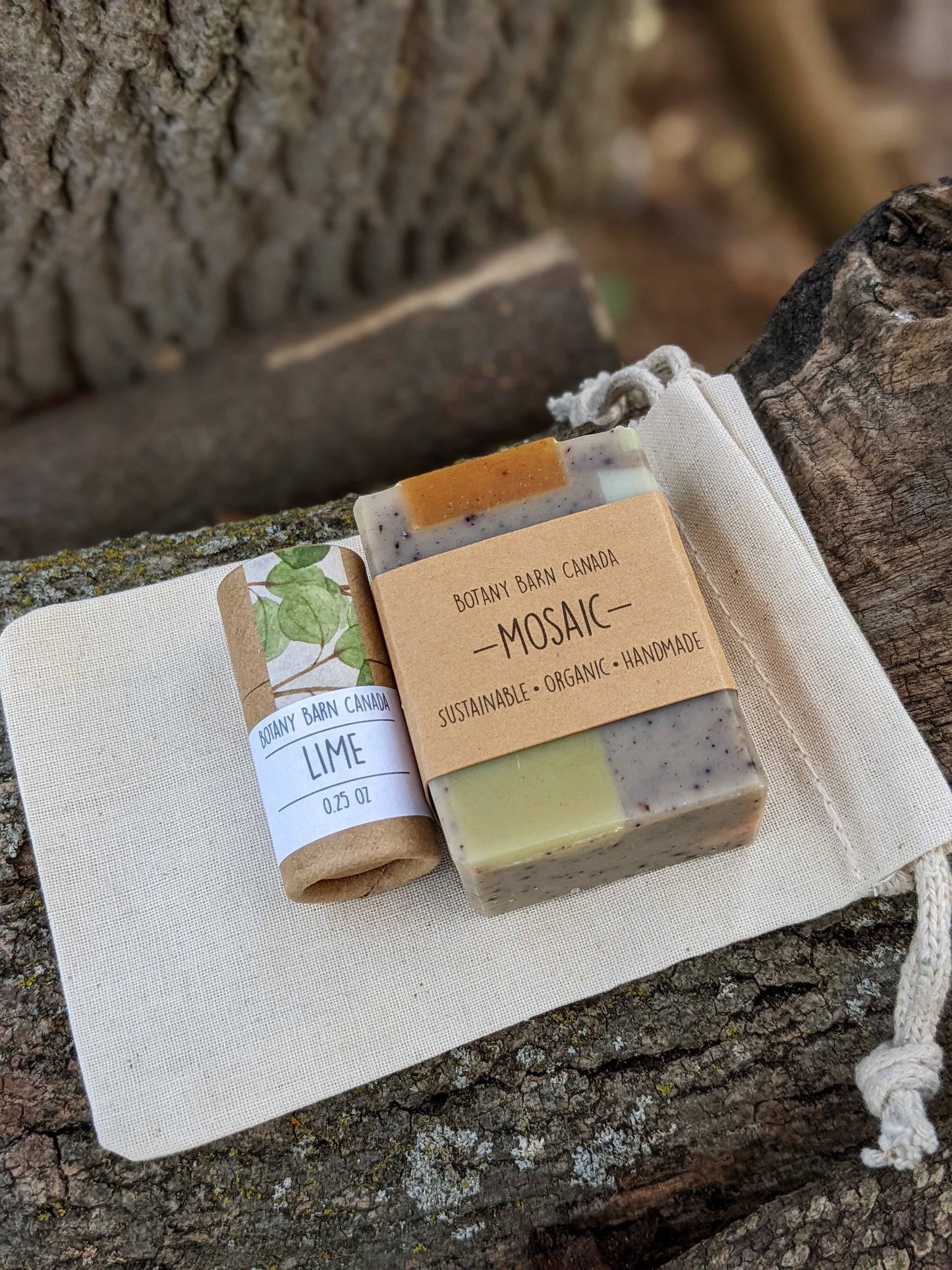 Natural Gift Set | One Mini Soap & One Lip Balm in Cotton Bag