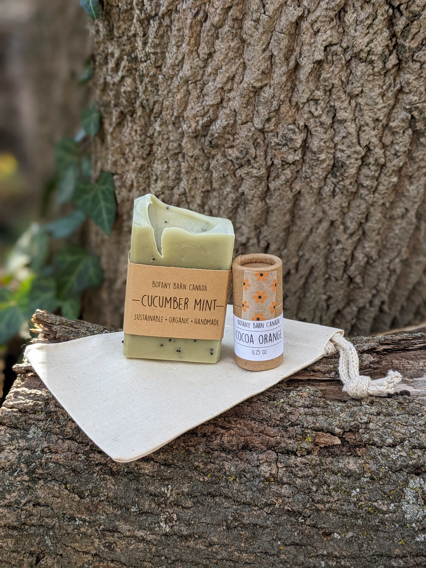 Natural Gift Set | One Mini Soap & One Lip Balm in Cotton Bag