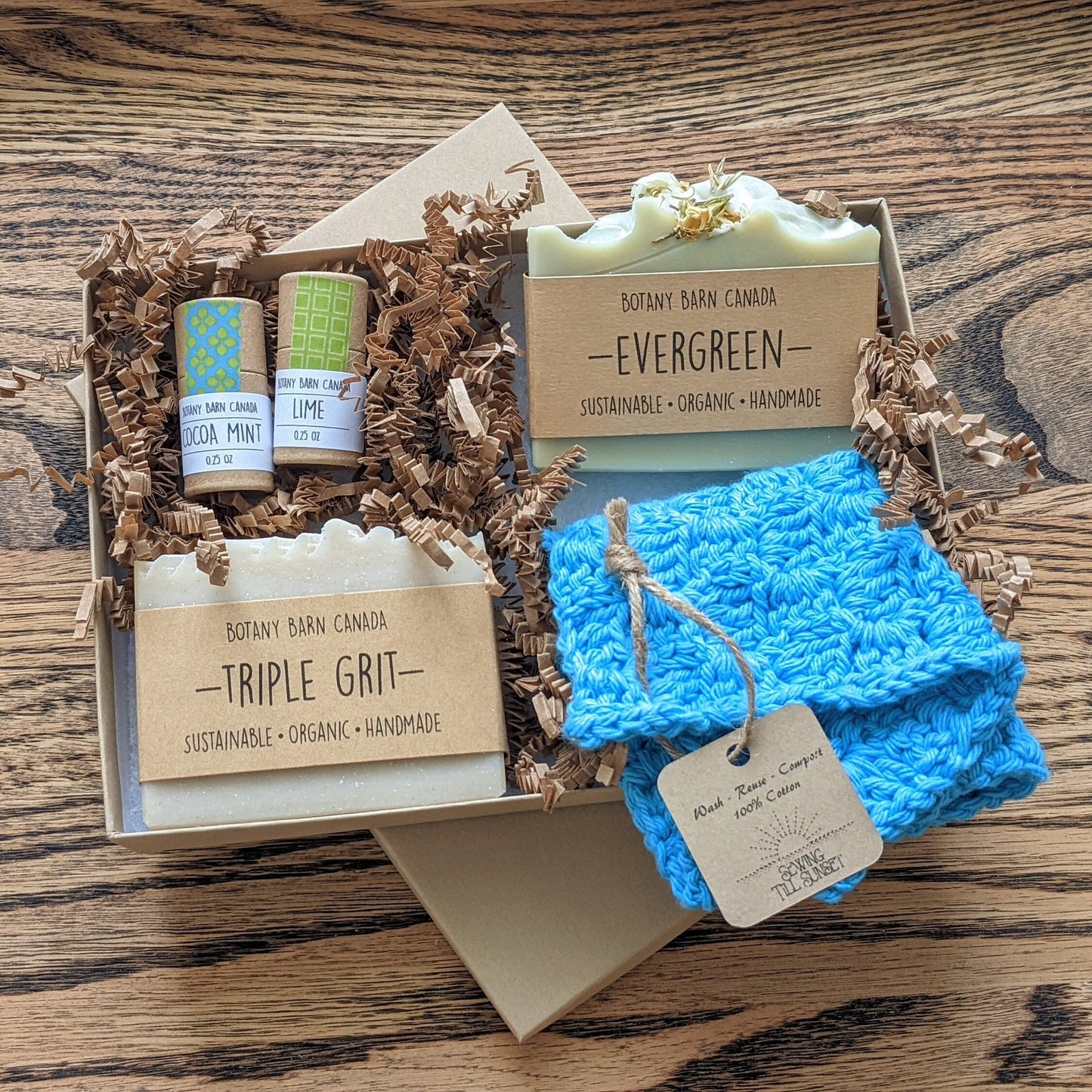 Eco-Friendly Gift Box | Handmade Organic Soap, Lip Balm & Blue Washcloth