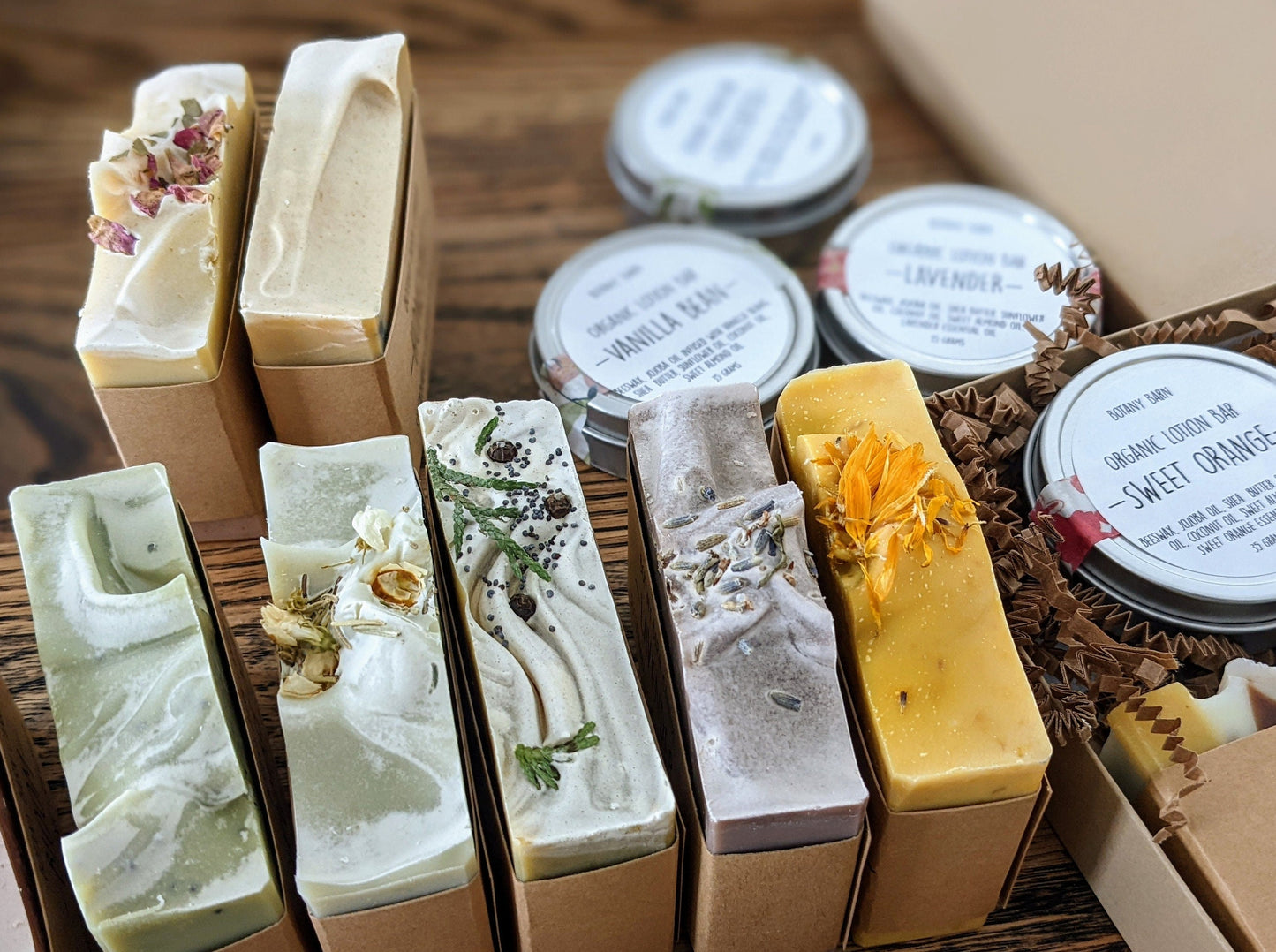 Eco-Friendly Gift Box with Handmade Organic Soap, Lip Balm & Blue Washcloth